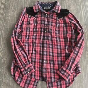 Shyanne Plaid Button Down Shirt with Lace
